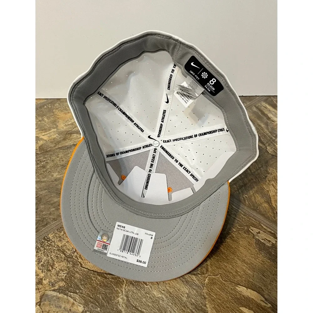 Nike Tennessee Volunteers Pro Cap Men Size 8 White Orange New On-Field Hat